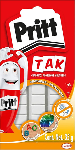 Pritt Tak Cuadritos Adhesivos Multiusos, Pegamento Pritt Para Papelería, Manualidades, Pósters Y Decoraciones; Plastilina Adhesiva Resistente Para Escuela Y Oficina, 1x35g Blanco