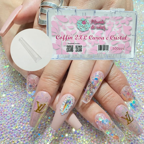 Tips Uñas Postizas Coffin 2xl Curva C Cristal 500pz Premium Transparente Coffin 2xl Curva C Cristal