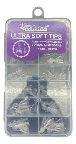 Tips Frances Cristal 140pz Extensiones Cortas Pro Nails Gel Almond Almendra Frances
