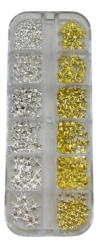 Decoración Uñas Dorado Y Plata, Set Luceros Xl 12 Formas Mix Dorado Y Plata
