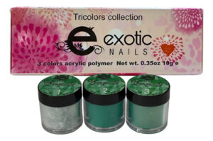 Colección Tricolor Exotic Nails Trío 3 Acrílicos Decoracion Esmeralda