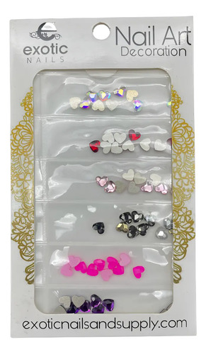 Blíster Cristales Forma Corazón Exotic Nails Art 6 Colores Multicolor